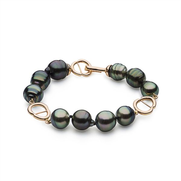 Tahitian pearls and 14K red gold bracelet